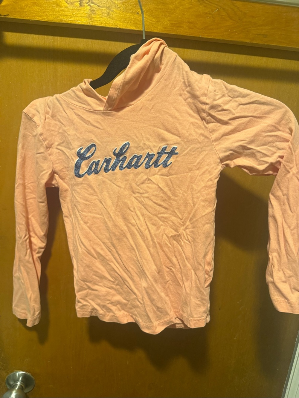 Girls Carhartt Peach Hooded Long-Sleeve Top with Script Logo